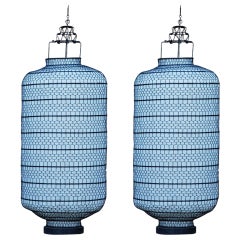 Pair of Large Wire Mesh and Linen Lanterns from Skyfall Set