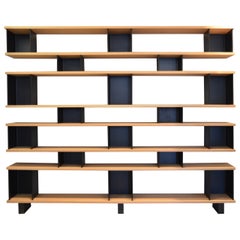 Antique Large 'Horizontale' White Oak and Black Steel Shelving Unit by Design Frères