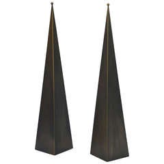 Pair of Large Patinated Brass Console / Floor Lamps in the Style of Mathieu Matégot.