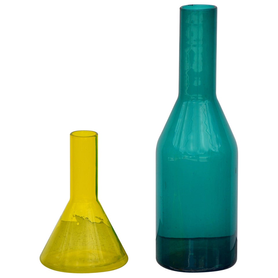 Set of 2 Scandinavian Colored Glass Vases