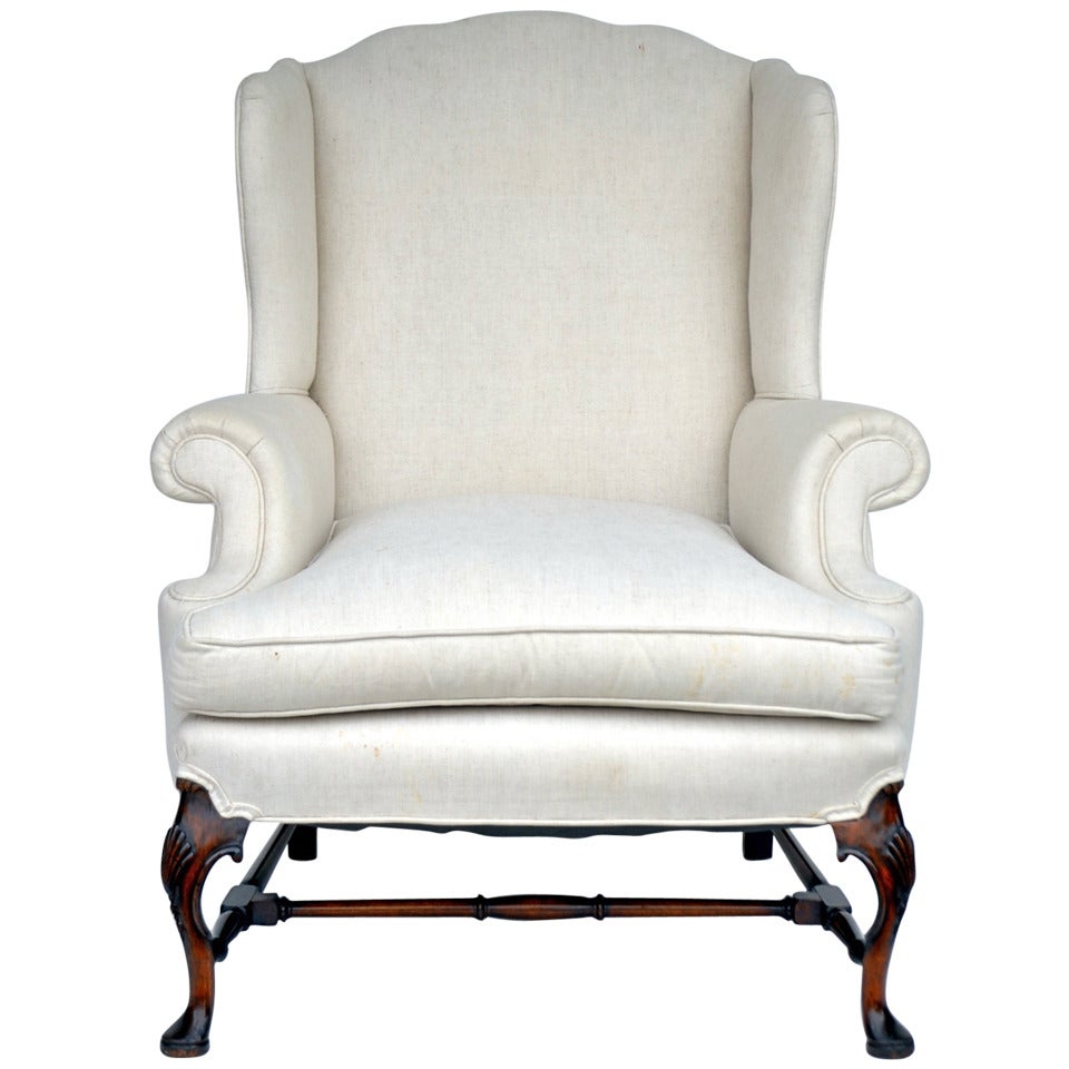 Large Comfortable Carved Wing Back Chair