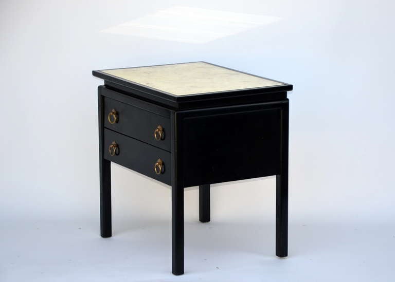 Mahogany Pair of Chic Black Lacquered Night Stands by American of Martinsville