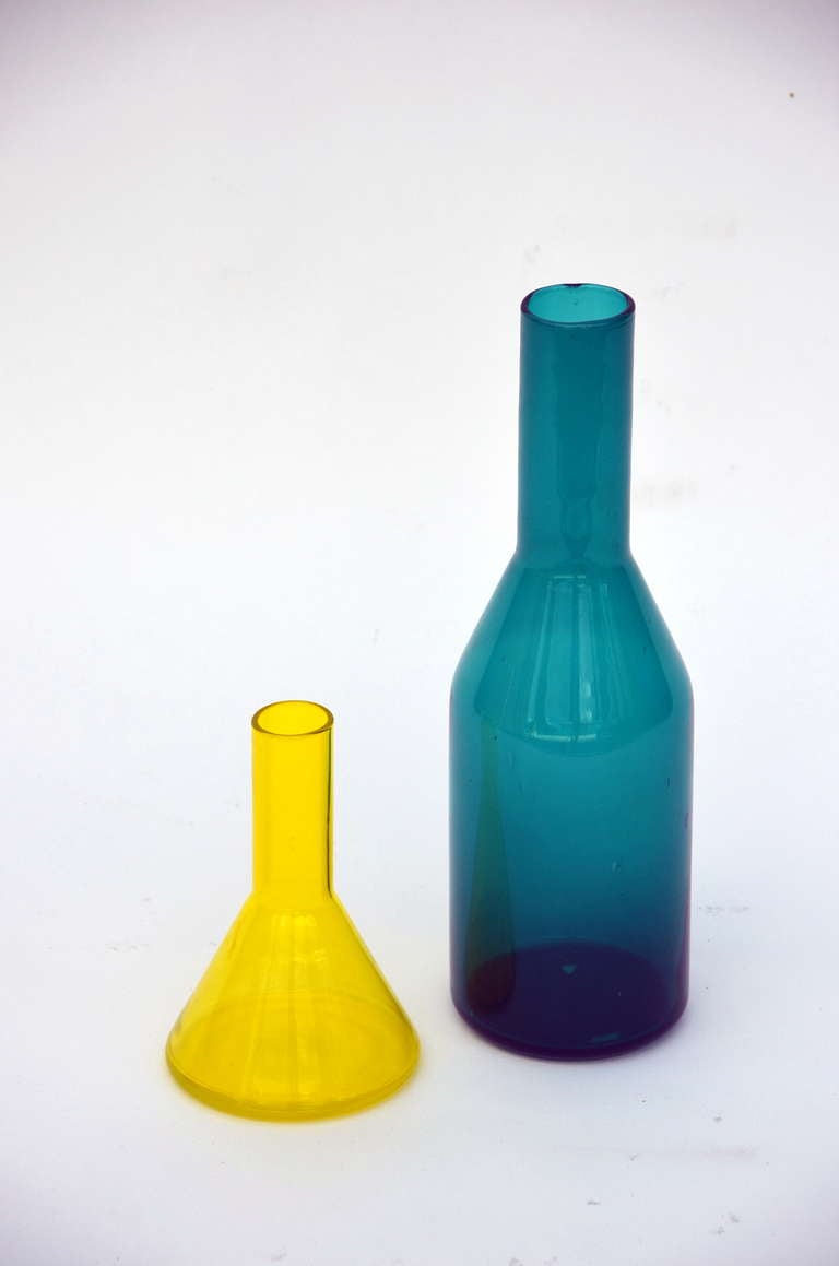 Mid-Century Modern Set of 2 Scandinavian Colored Glass Vases