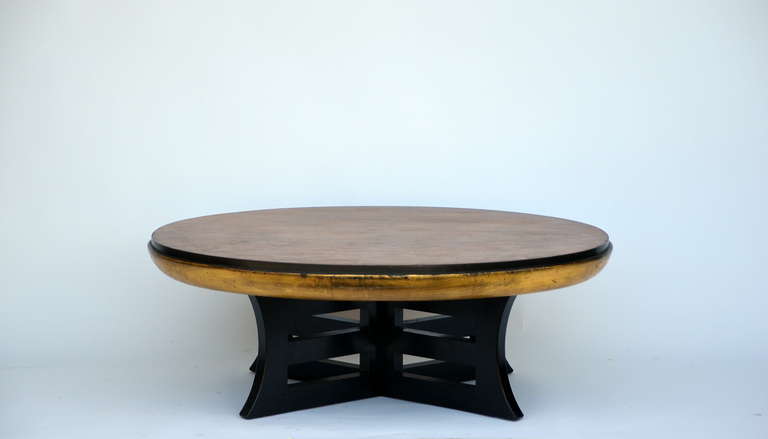 Mid-Century Modern Rare Giltwood and Lacquer Lotus Style Coffee Table by Muller and Berringer