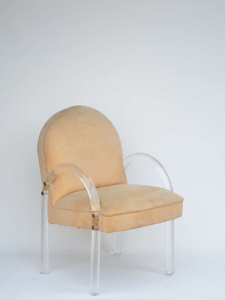 Pair of Comfortable 1970's Lucite armchairs by Pace Collection. In the style of Charles Hollis Jones. One pair available. To be reupholstered.

The Pace Collection was a high-end con­temporary furniture company founded in New York City in the