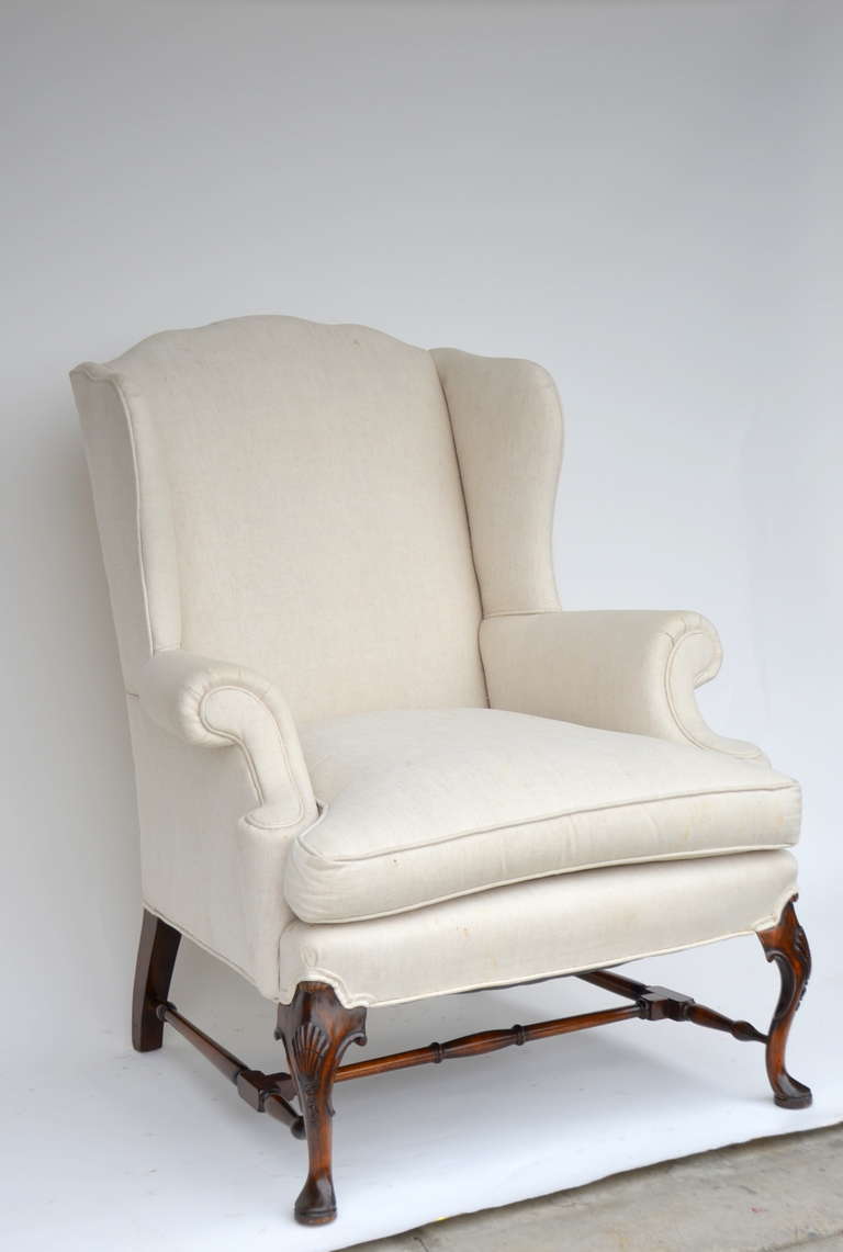 George II Large Comfortable Carved Wing Back Chair