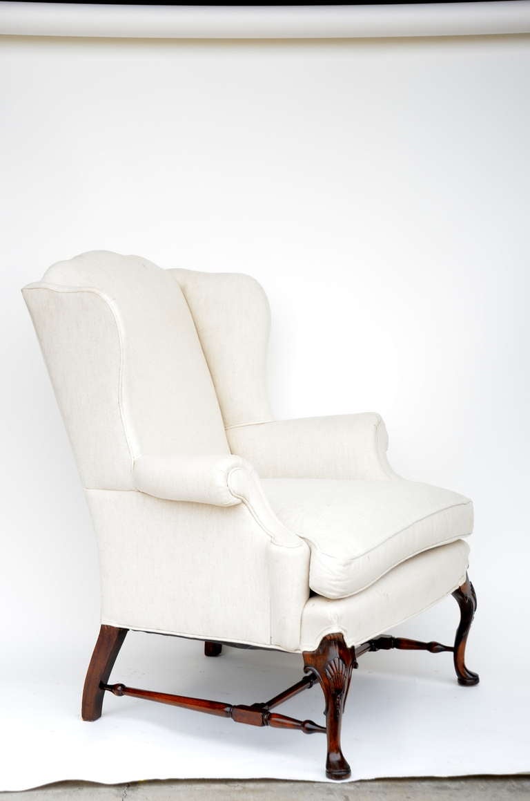 American Large Comfortable Carved Wing Back Chair