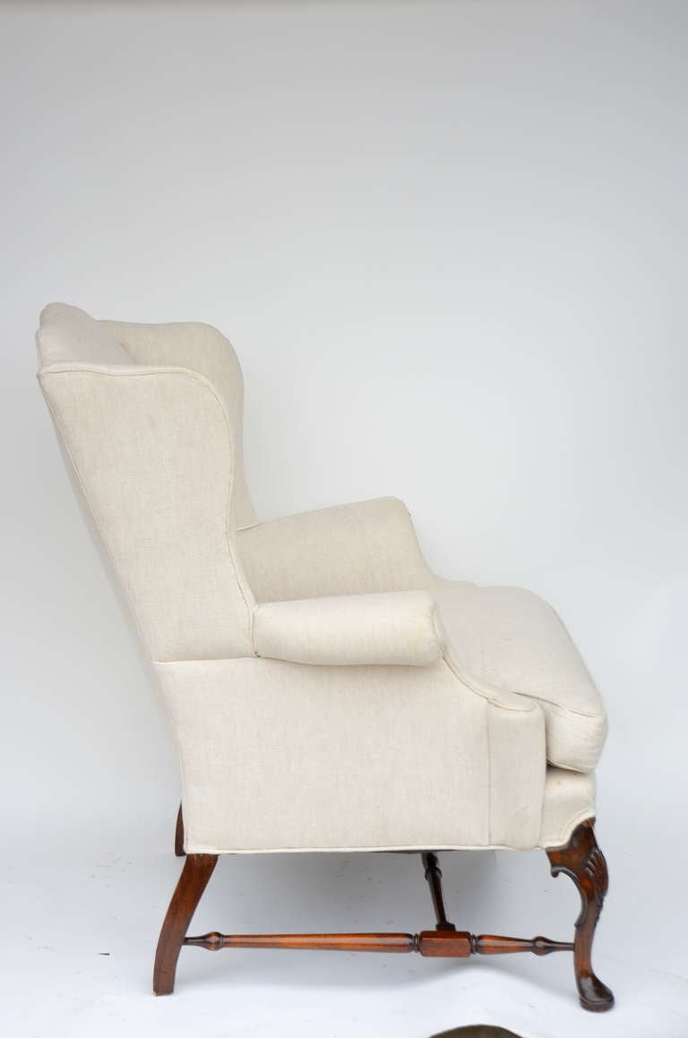 Large Comfortable Carved Wing Back Chair In Good Condition In Los Angeles, CA
