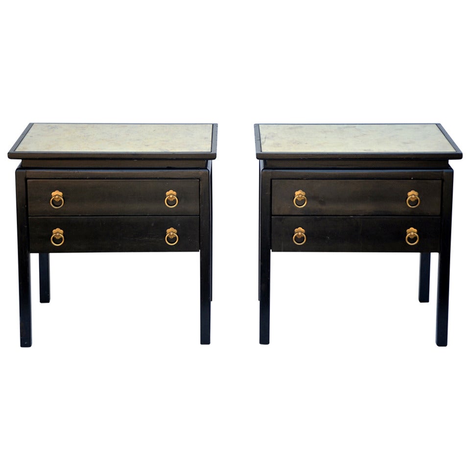 Pair of Chic Black Lacquered Night Stands by American of Martinsville