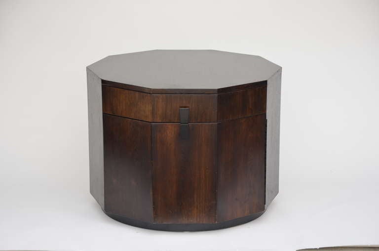American Rare Large Decagonal Walnut Bar Cabinet by Harvey Probber