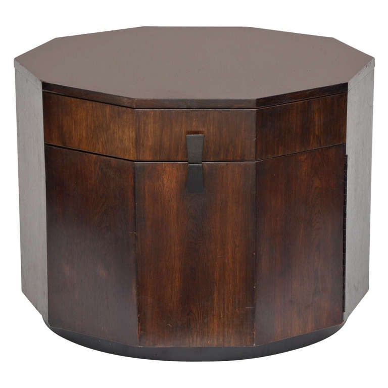 Rare Large Decagonal Walnut Bar Cabinet by Harvey Probber