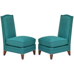 Pair of Low French 40's Oak Slipper Chairs 3