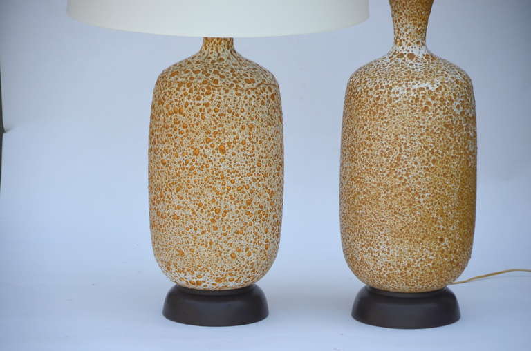 Pair of Large Textured Ceramic Lamps with Custom Shades 1