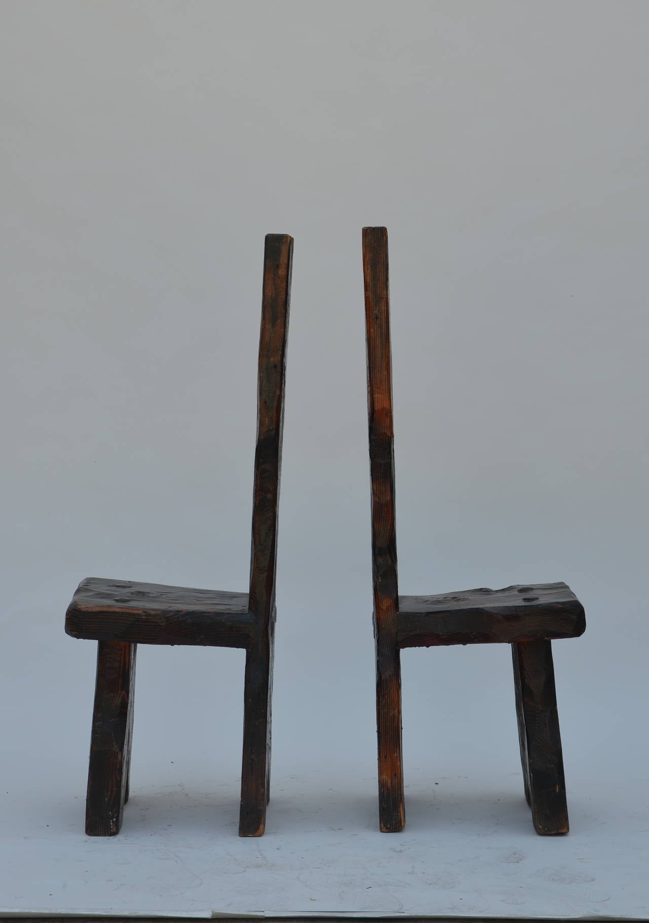 American Unique Pair of Sculptural Oregon Pine Wabi Side Chairs