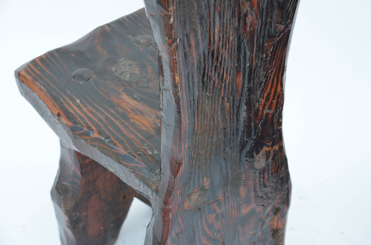 20th Century Unique Pair of Sculptural Oregon Pine Wabi Side Chairs