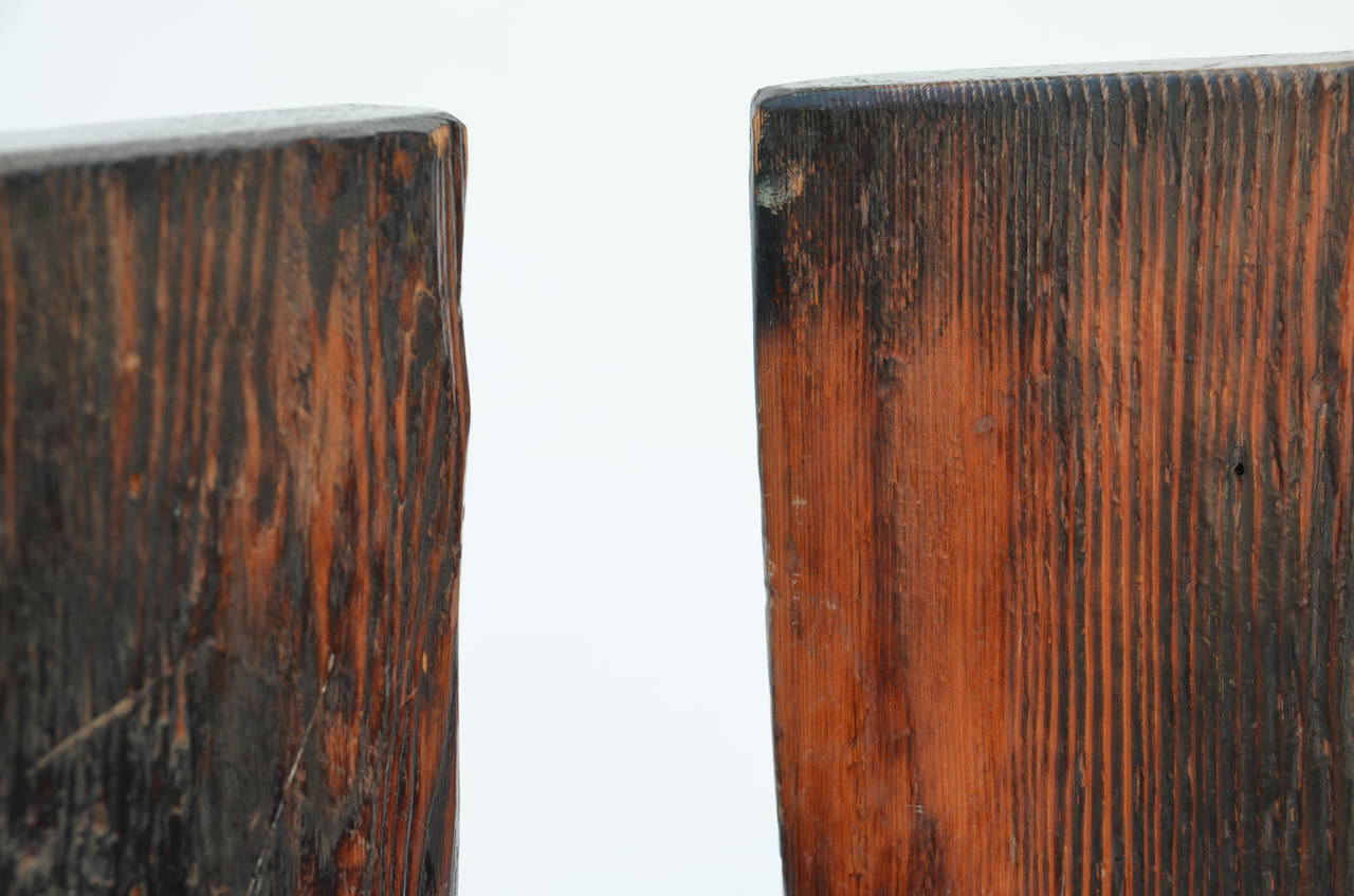 Unique Pair of Sculptural Oregon Pine Wabi Side Chairs 1
