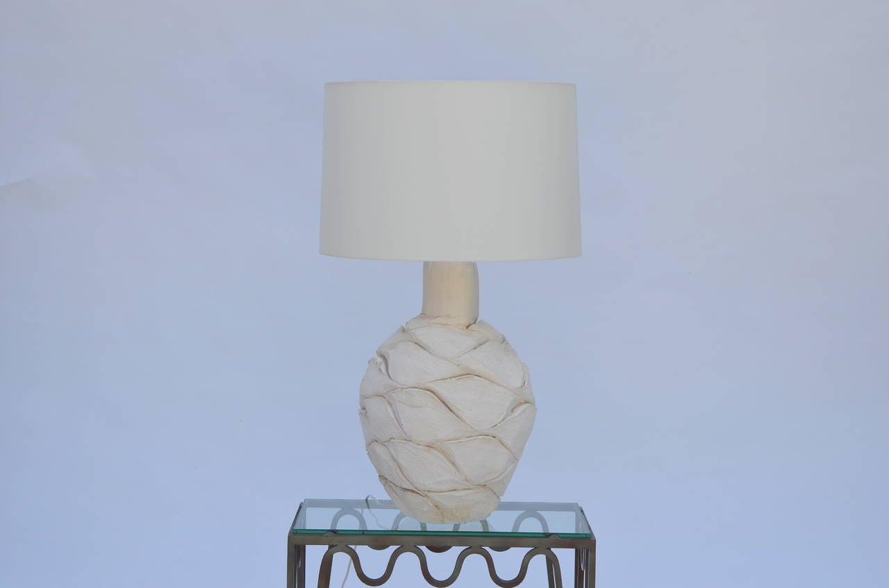 American Pair of Large Organic White Plaster Lamps in the Style of Alberto Pinto