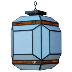 Vintage Large Art Deco Style Geometric Lantern With Translucent Yellow Detailing