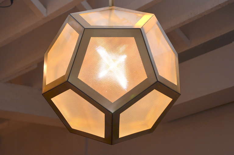 Brass Large Geometric Pentagon Hanging Lantern For Sale