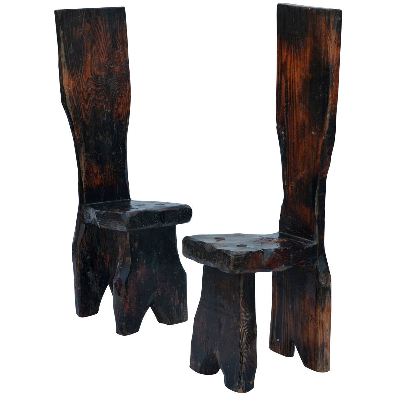 Unique Pair of Sculptural Oregon Pine Wabi Side Chairs For Sale at 1stdibs