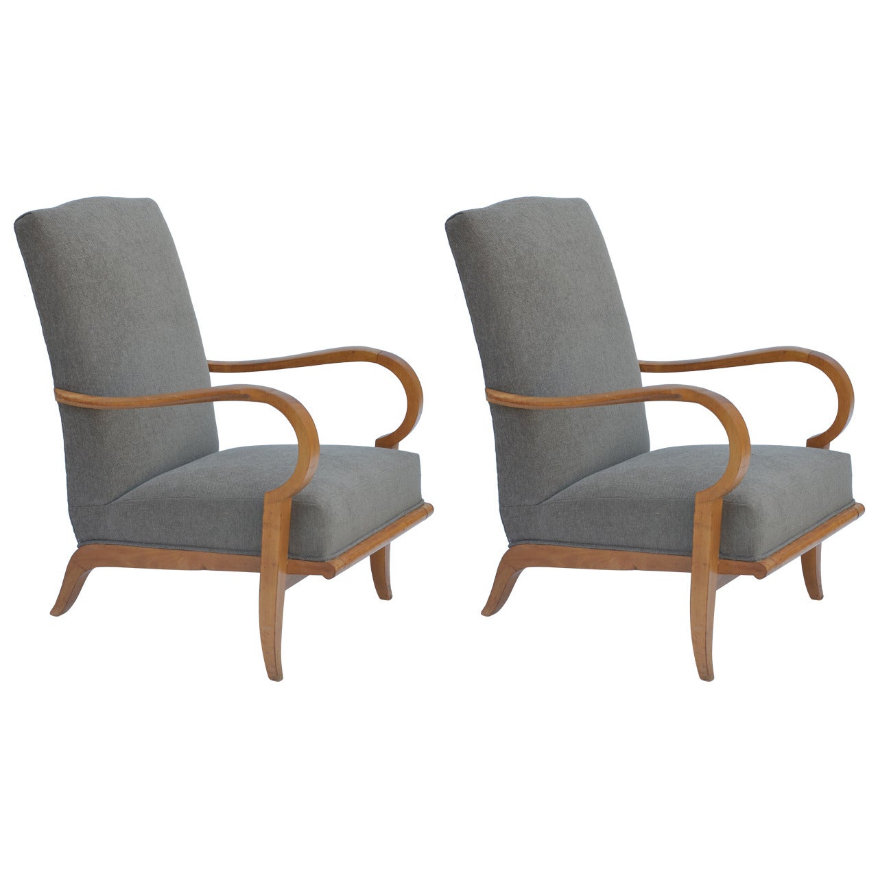 Pair of Chic French 1940s Oak Armchairs in the Style of Etienne-Henri Martin