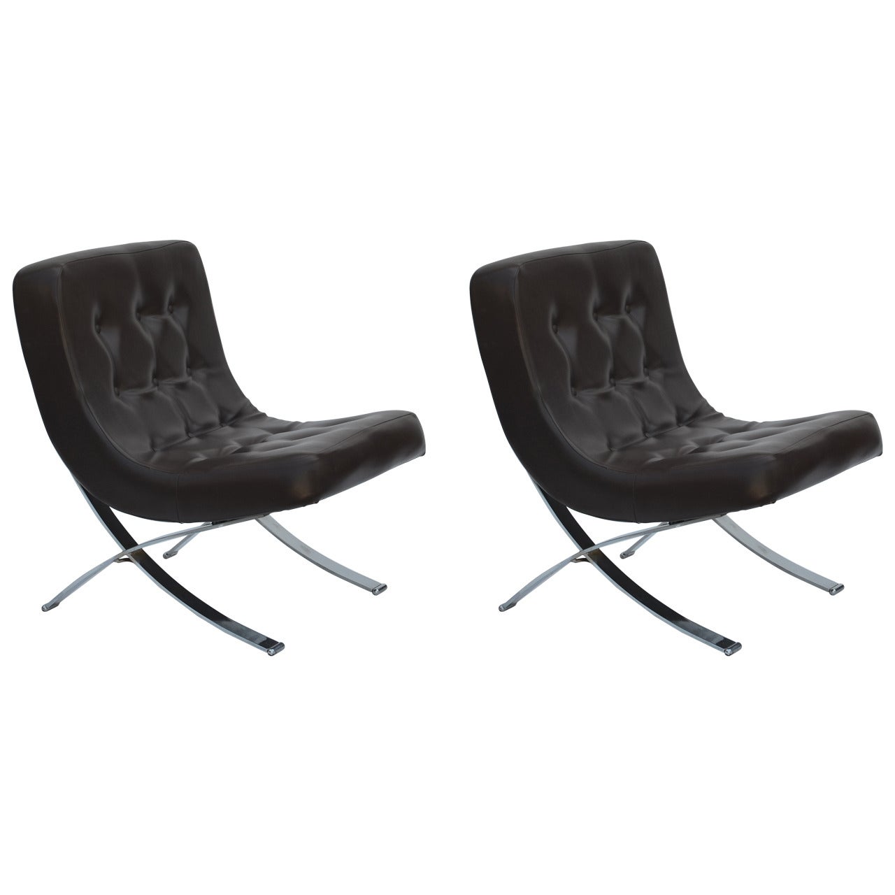Pair of Chromed Italian 1970s Slipper Chairs