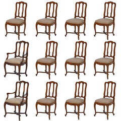 Impressive Set of 12 Chic French Louis XV Style Dining Chairs and Armchairs