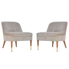Pair of Chic Taupe Velvet Upholstered Slipper Chairs Pair of Chic Taupe Velvet Upholstered Slipper Chairs