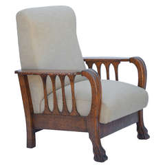Sculptural Arts & Crafts Upholstered Oak Armchair