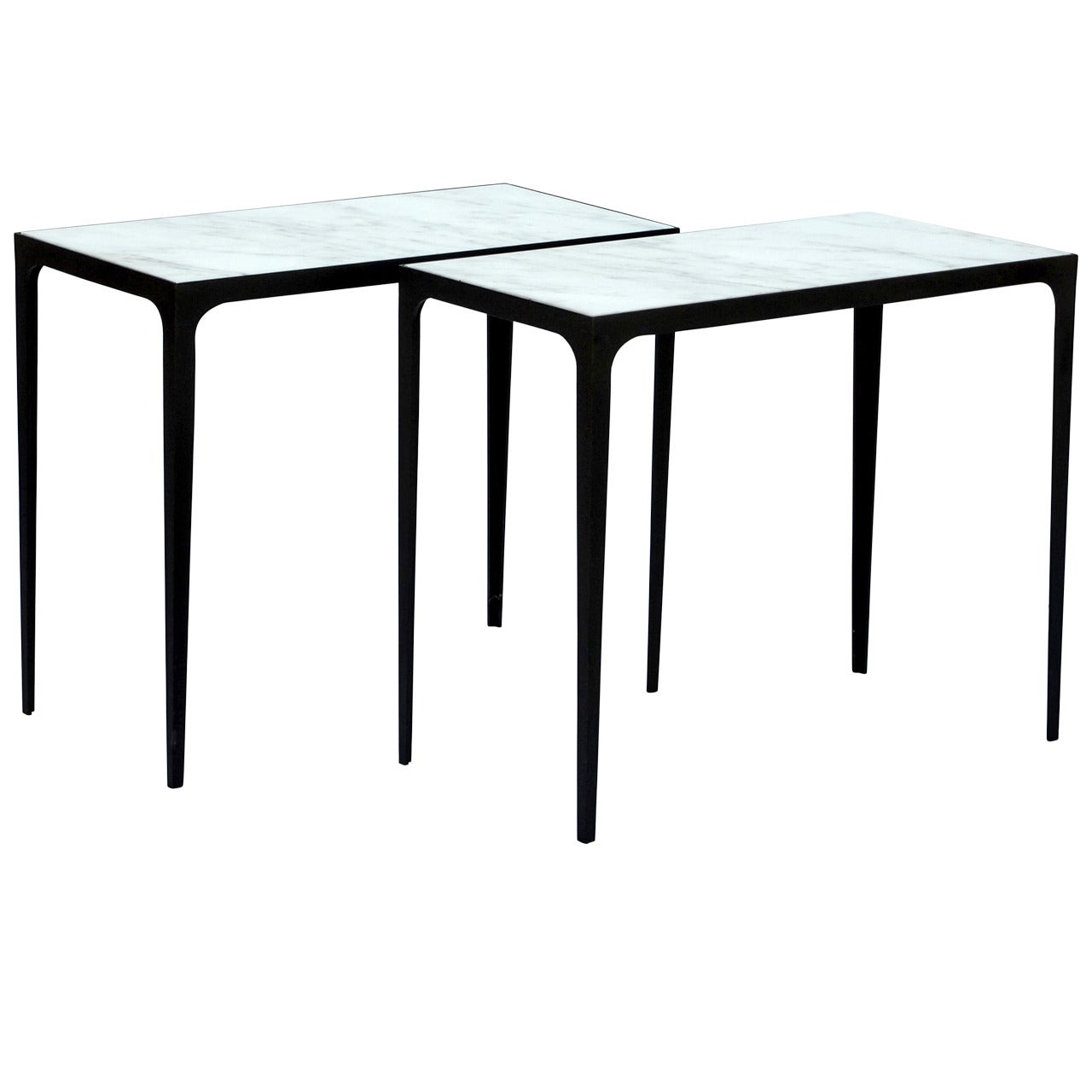 Pair of Chic Blackened Iron and Honed Marble Side Tables