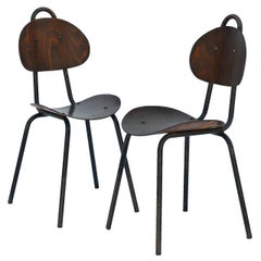 Used Pair of Unique French Industrial Bentwood Side Chairs