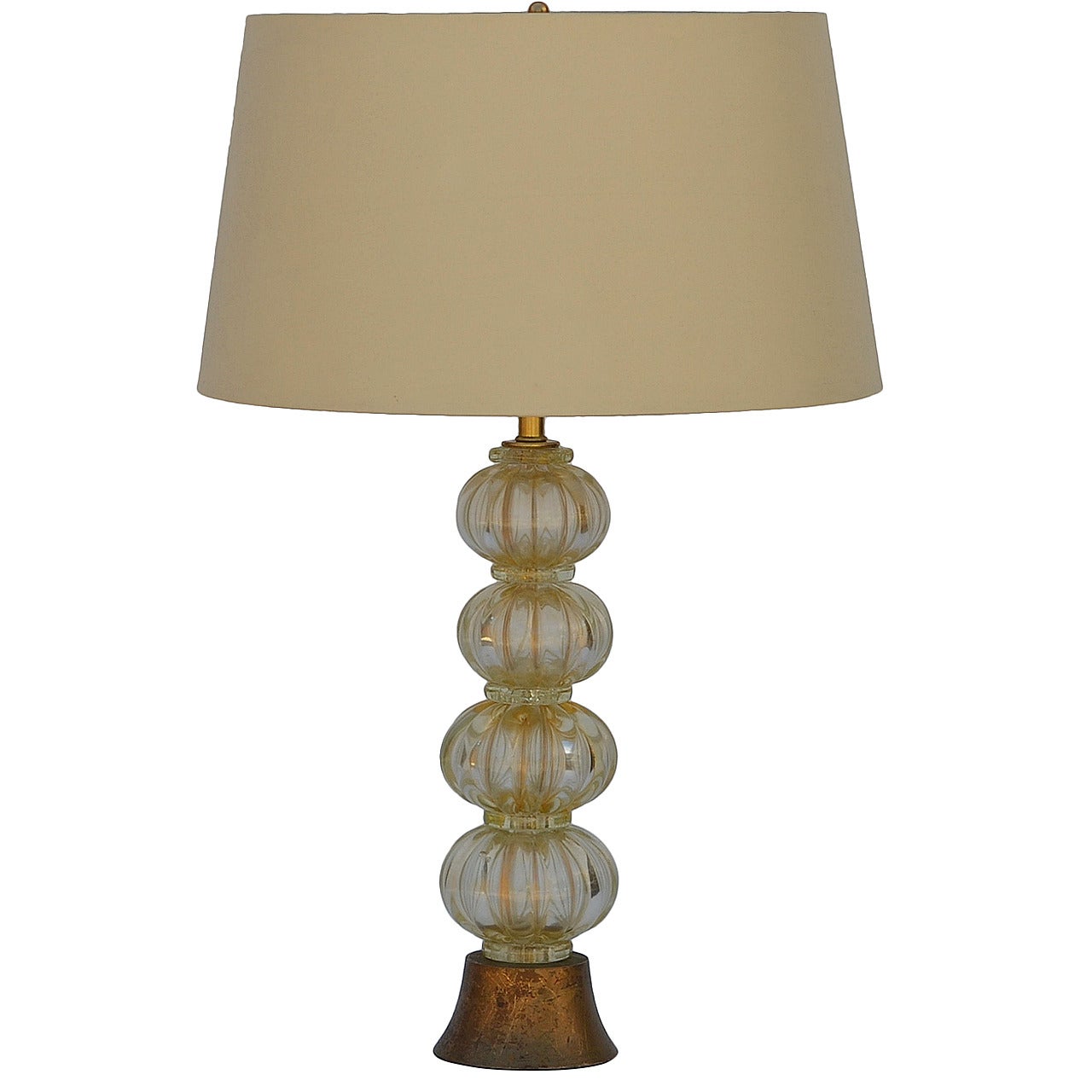 Heavy Gilt Murano Glass Stem Lamp with Custom Silk Shade