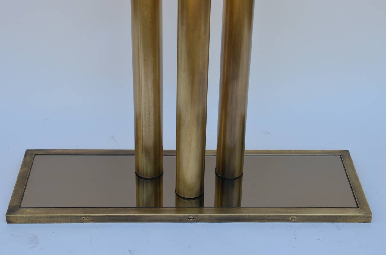 Bronzed Narrow Brass Pedestal and Bronze Mirrored Console