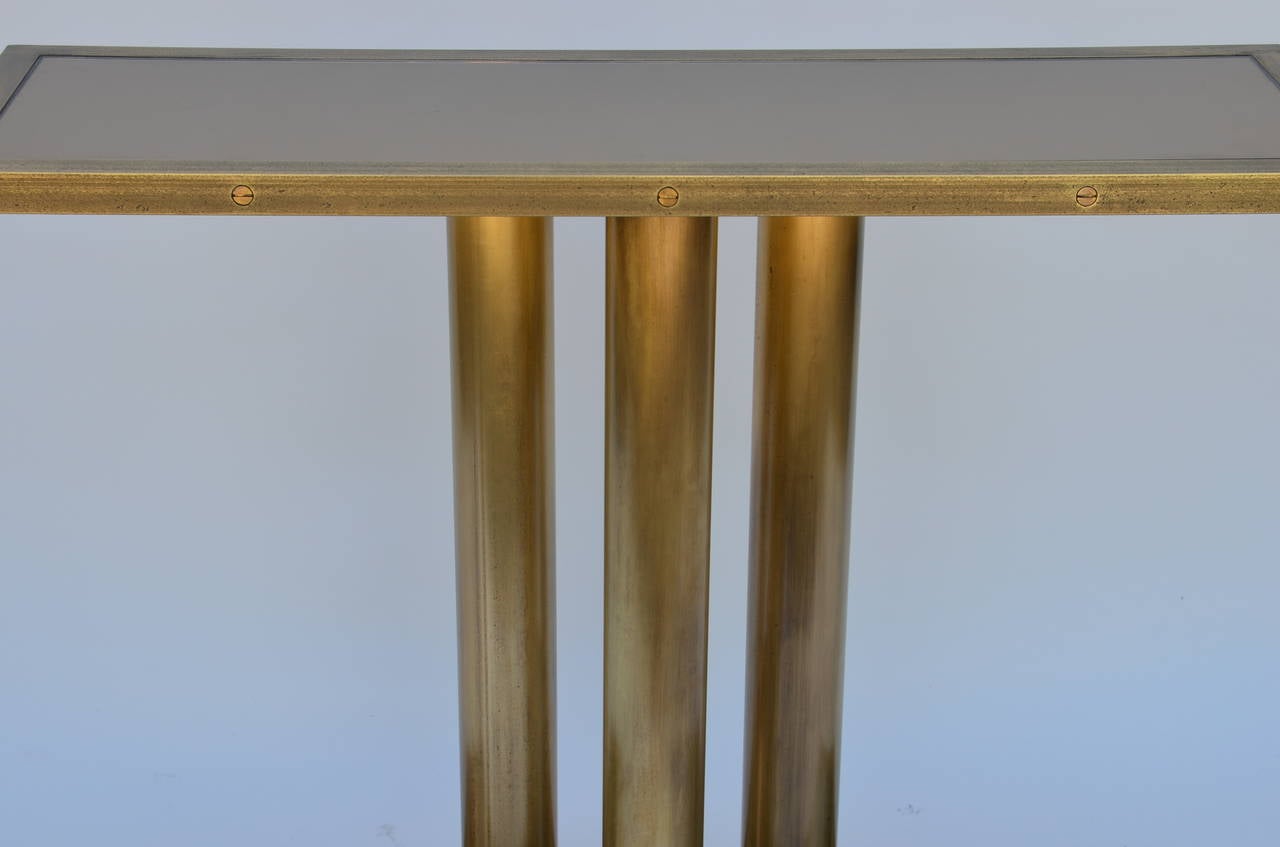French Narrow Brass Pedestal and Bronze Mirrored Console