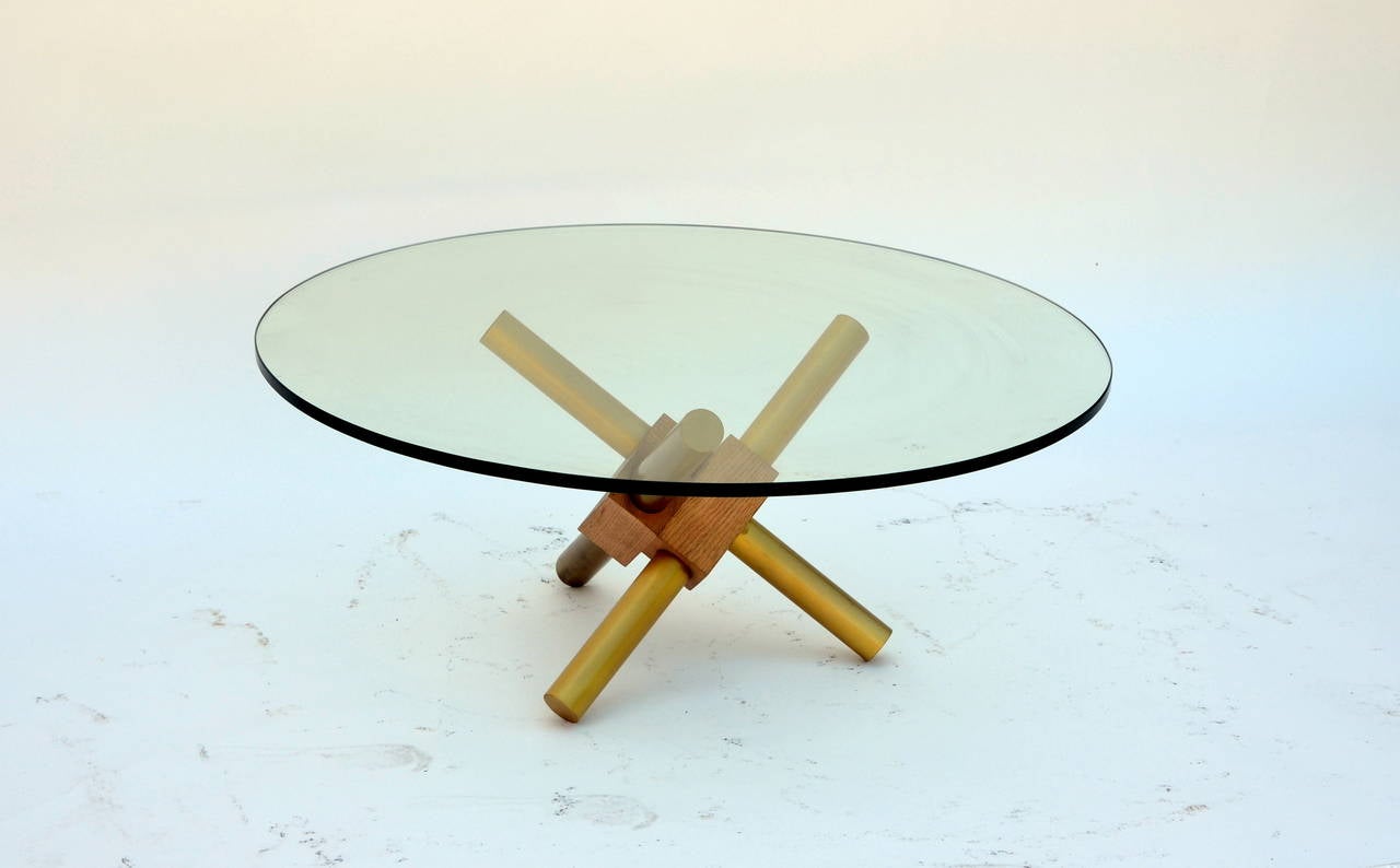 Small Round Tripod Brass and Glass Coffee Table In Good Condition In Los Angeles, CA