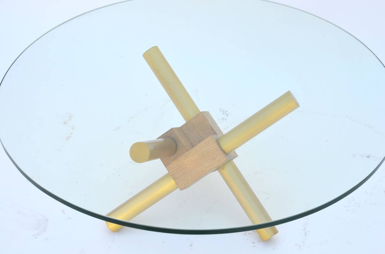 20th Century Small Round Tripod Brass and Glass Coffee Table