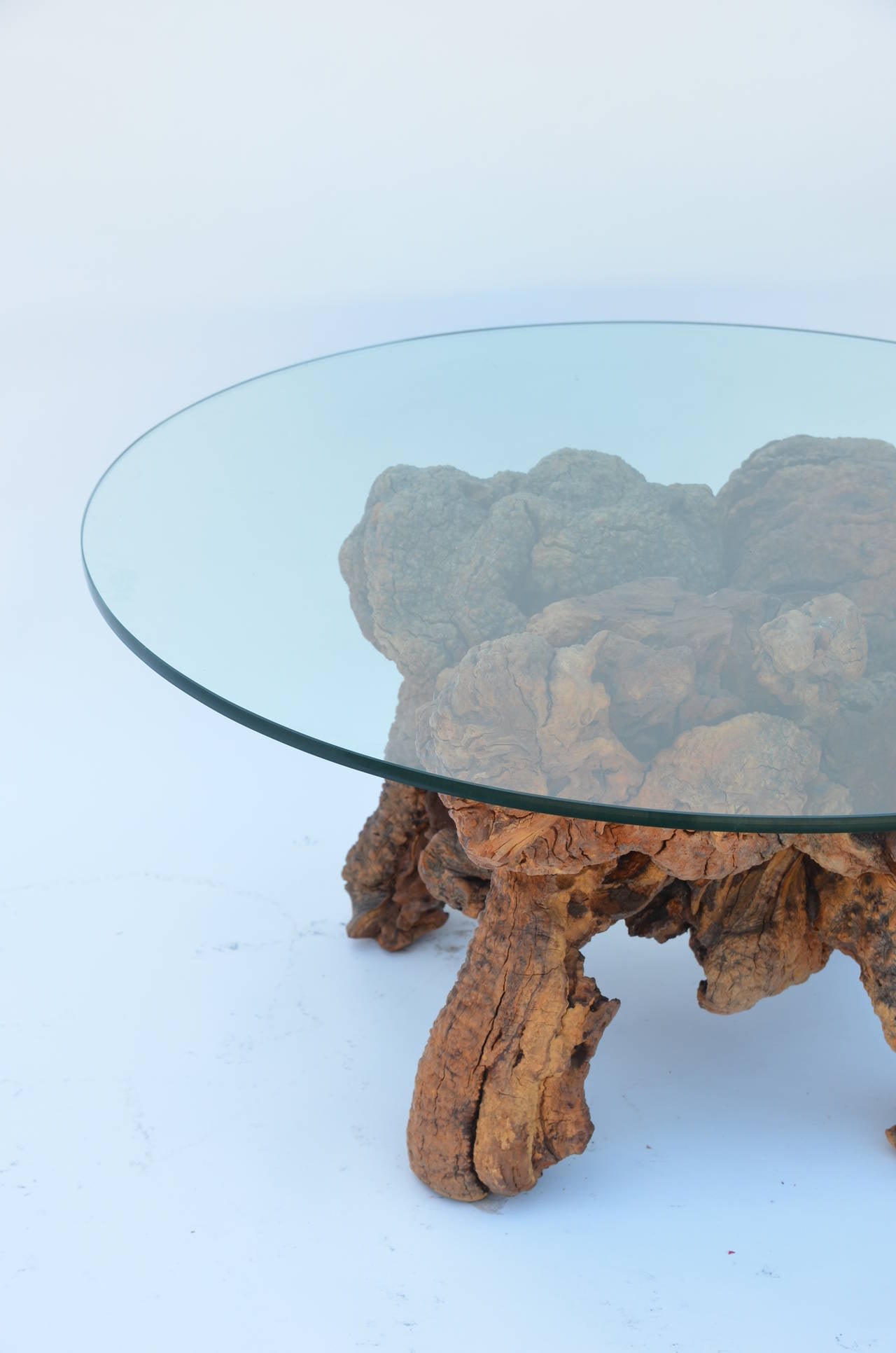 Américain Table basse à quatre pieds en bois et verre organique moderne et organique en vente