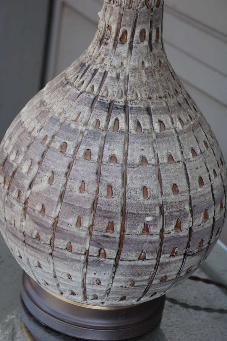 Pair of Textured Ceramic Gourd Lamps with Custom Shades at ...