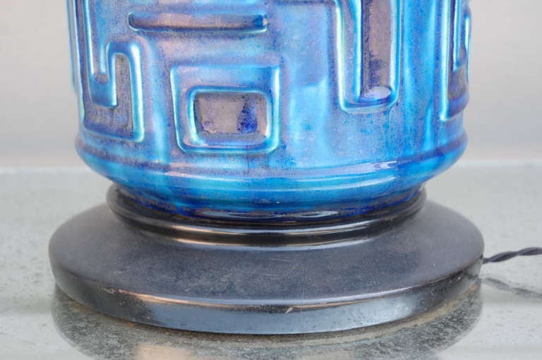 Large blue textured ceramic table lamp 2