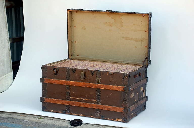 French Large Weathered Wooden Trunk