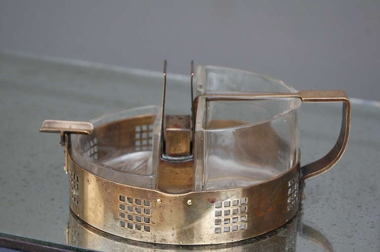 Elegant Secessionist Brass and Crystal Ashtray from Germany