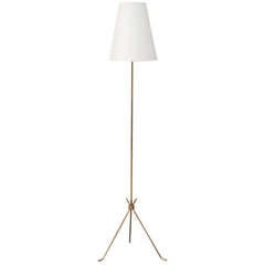 French 50
s brass tripod floor lamp with custom shade