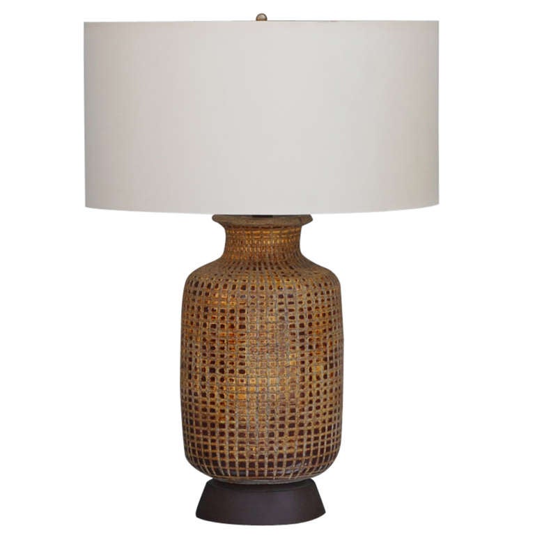 Exceptional Brown Glazed Textured Ceramic Table Lamp at 1stdibs