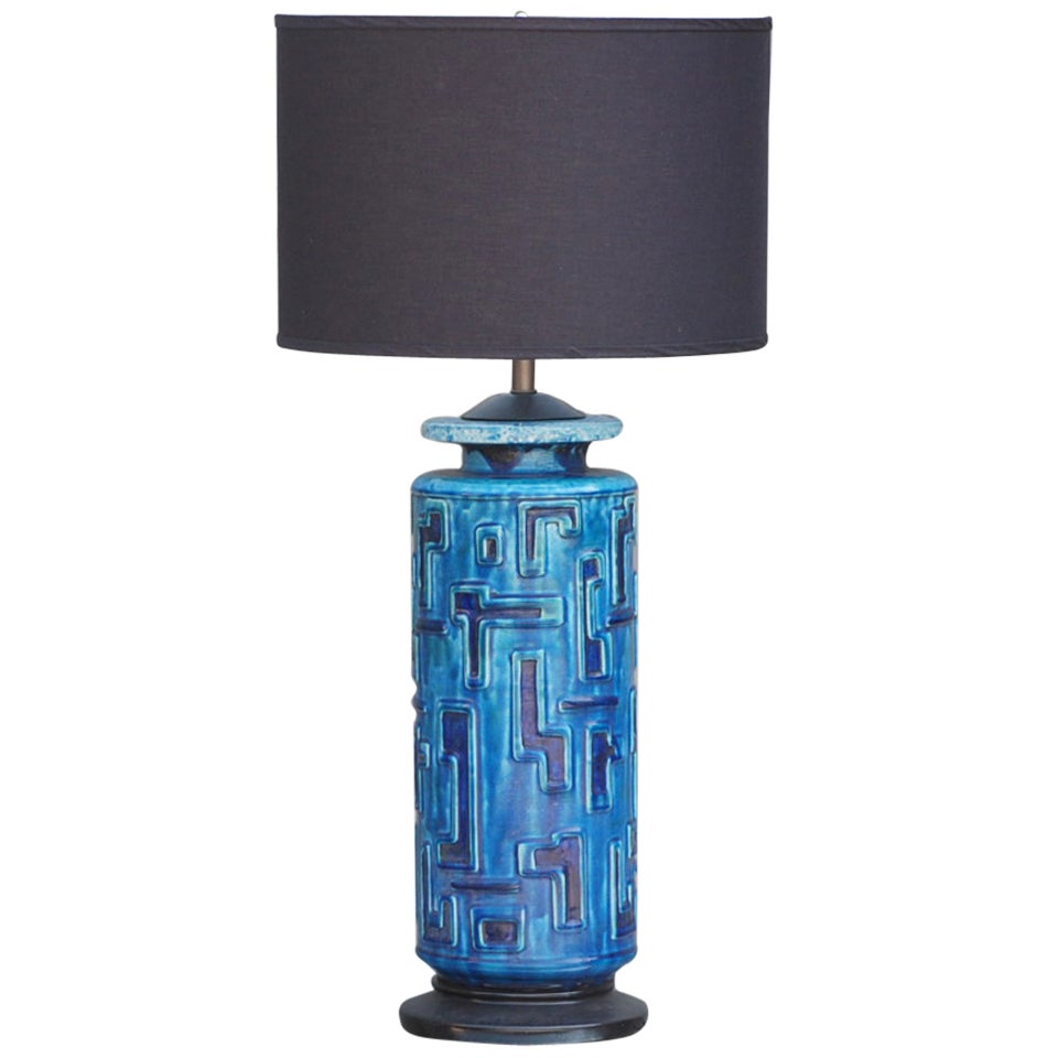 Large blue textured ceramic table lamp