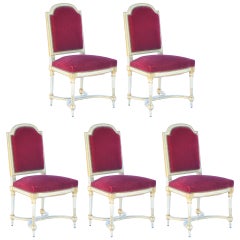 Set of 5 Chic Crimson Velvet Chairs in the Style of Maison Jansen