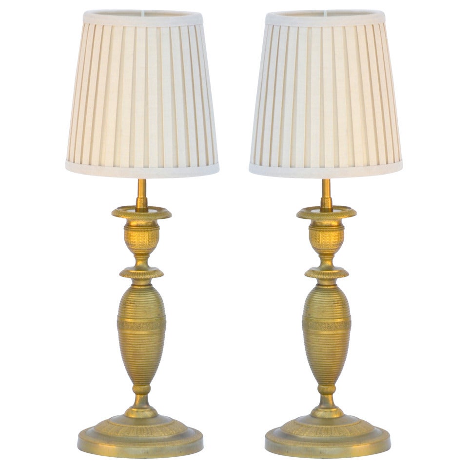 Pair of Small Gilt Bronze Table Lamps in the style of Armand-Albert Rateau