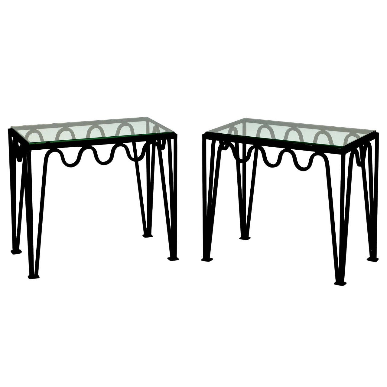 Pair of Blackened Steel and Glass Side Tables in the Style of Carl