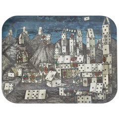 Chic City of Cards Tole Tray by Piero Fornasetti