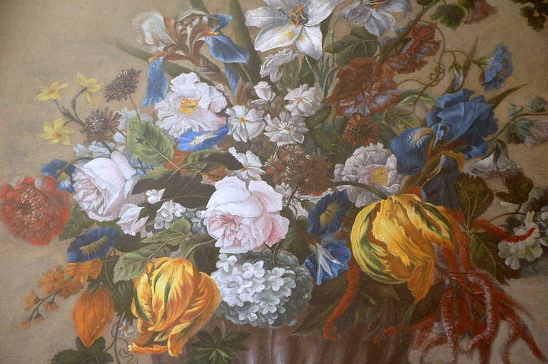 Detailed 18th Century Style Framed Pastel Bouquet Drawing In Good Condition For Sale In Los Angeles, CA