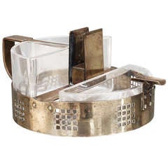 Elegant Secessionist Brass and Crystal Ashtray from Germany